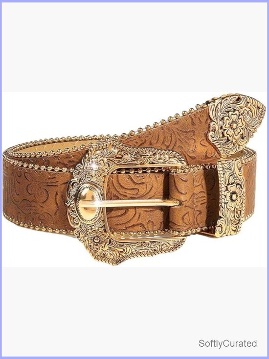 Women Western Cowgirl Belt - Floral PU Leather, Adjustable, Vintage main image 4